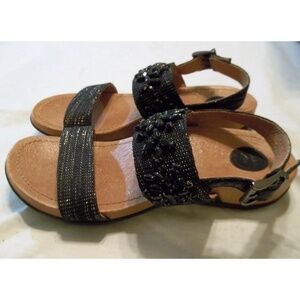 NURTURE by Lamaze Sandals Womens US 8.5M Black Beaded Ankle Strap Flat Casual